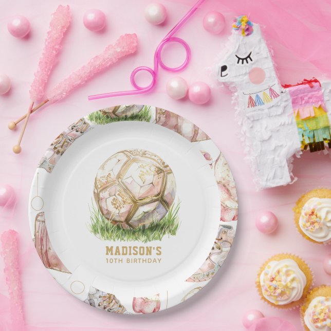 Assiettes En Carton Fille de football Anniversaire Personnalisé (Fête)