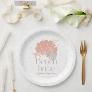 Assiettes En Carton Fille de la plage Bébé Fille Rose Baby Shower