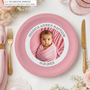 Assiettes En Carton Fille de photo spéciale Baptême  