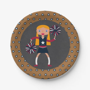 Assiettes En Carton Fille de pom-poms de meneuse de claque Fête d'anni
