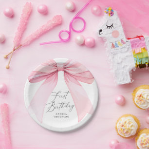 Assiettes En Carton Fille de premier anniversaire élégante rose coquet