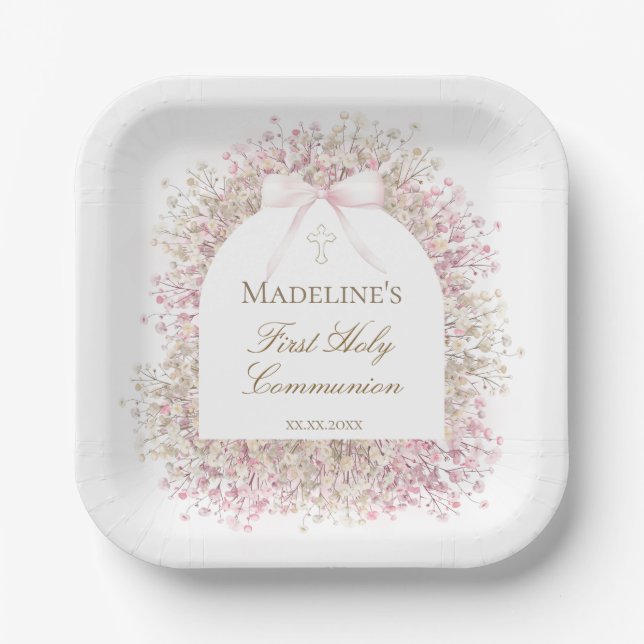 Assiettes En Carton fille de première communion (Recto)