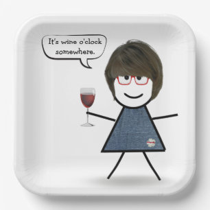 Assiettes En Carton Fille de Stick Party avec du vin rouge