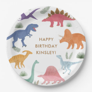 Assiettes En Carton Fille Dinosaur fête d'anniversaire
