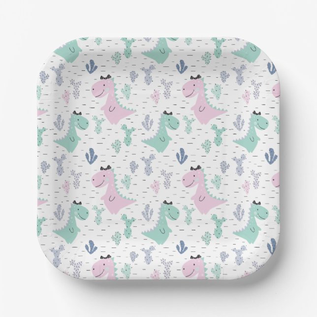 Assiettes En Carton Fille Dinosaure Fête d'Anniversaire A-Roar N'impor (Recto)