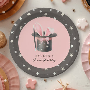 Assiettes En Carton Fille du 1er anniversaire Chapeau de magicien rose