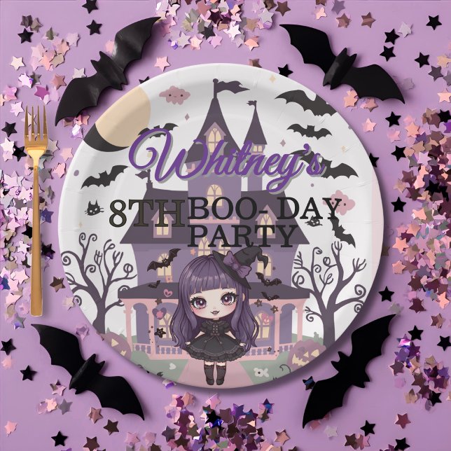 Assiettes En Carton Fille éffrayante violet fête d'anniversaire (Spooky Girl Purple Birthday Party Paper Plates)