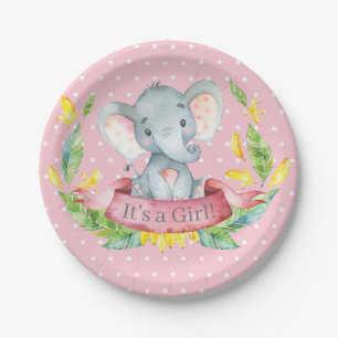 Assiettes En Carton Fille Eléphant Baby shower Plaque en papier rose