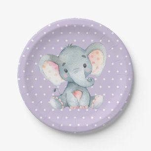 Assiettes En Carton Fille Eléphant Baby shower Plate de papier pourpre