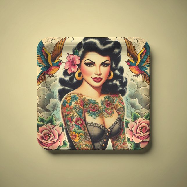 Assiettes En Carton Fille encrée de la vieille école (Créateur téléchargé)