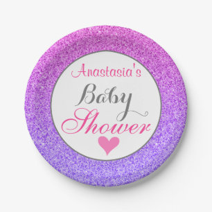 Assiettes En Carton Fille et glamour ombre violet rose paillettes Baby