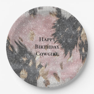 Assiettes En Carton Fille étincelante rose Noir Or Cowgirl Cowhide