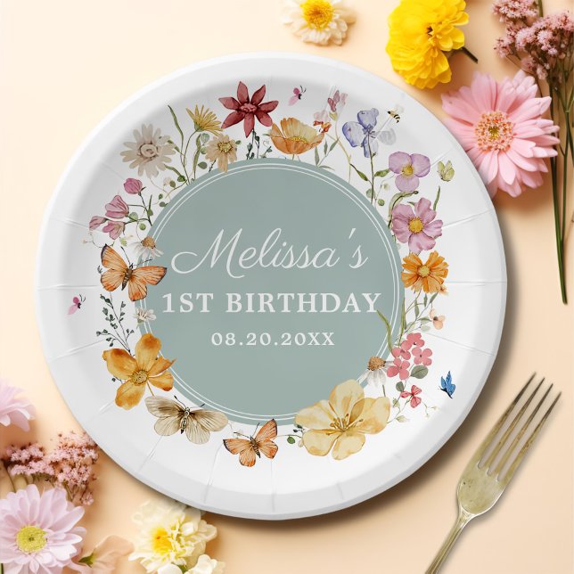 Assiettes En Carton Fille Fleur sauvage 1er anniversaire (Créateur téléchargé)