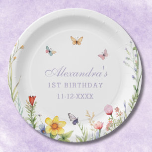 Assiettes En Carton Fille fleur sauvage 1ère fête d'anniversaire
