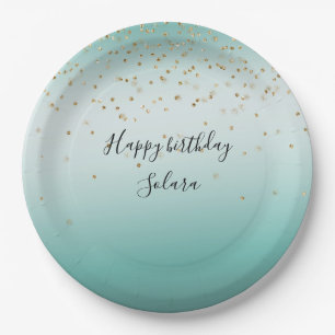 Assiettes En Carton Fille Glam Gold Sparkle Confetti Mint Ombre