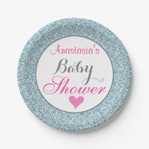 Assiettes En Carton Fille Glam Rose Ciel Clair Paillettes Baby Shower