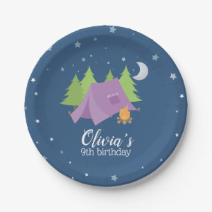 Assiettes En Carton Fille Glamping Tente Violette Camping Anniversaire