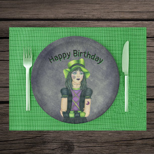 Assiettes En Carton Fille gothique Cheveux verts Tatouages Anniversair