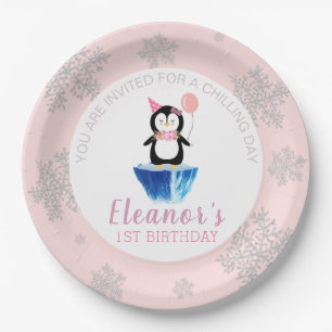Assiettes En Carton Fille hiver mignon Penguin rose Anniversaire