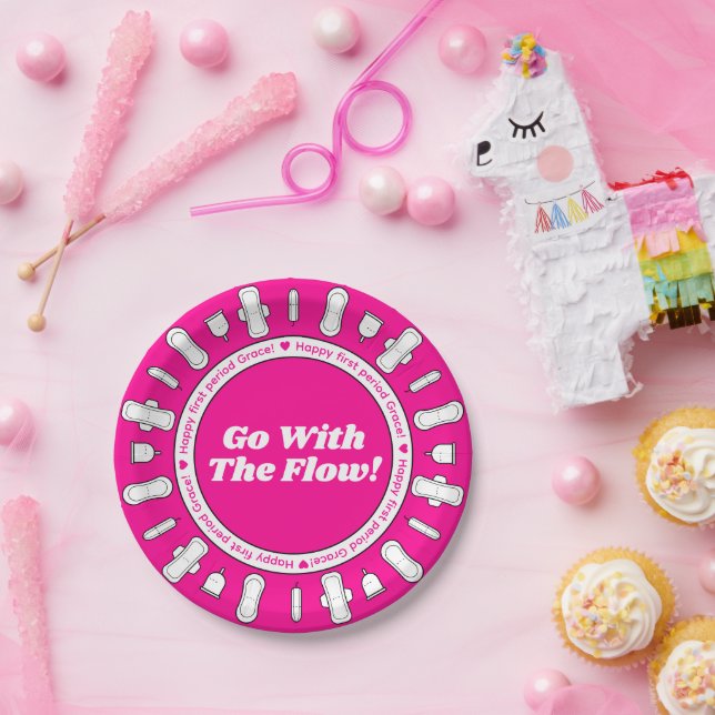 Assiettes En Carton Fille Hot Pink Pads Nom Première période Partie (Fête)