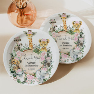 Assiettes En Carton Fille Jungle Safari Animaux sauvages Anniversaire