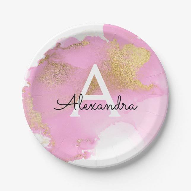 Assiettes En Carton Fille laveuse rose et or (Devant)