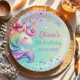 Assiettes En Carton Fille Licorne Anniversaire Magique Pastel Arc-en-C