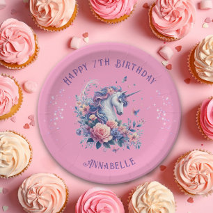 Assiettes En Carton Fille Licorne Rose Magique Anniversaire 