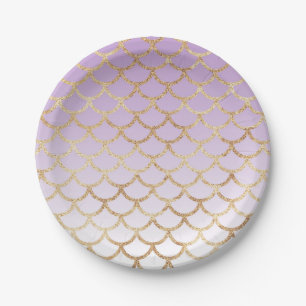Assiettes En Carton Fille Lilac Purple Gold Parties scintillant sirène