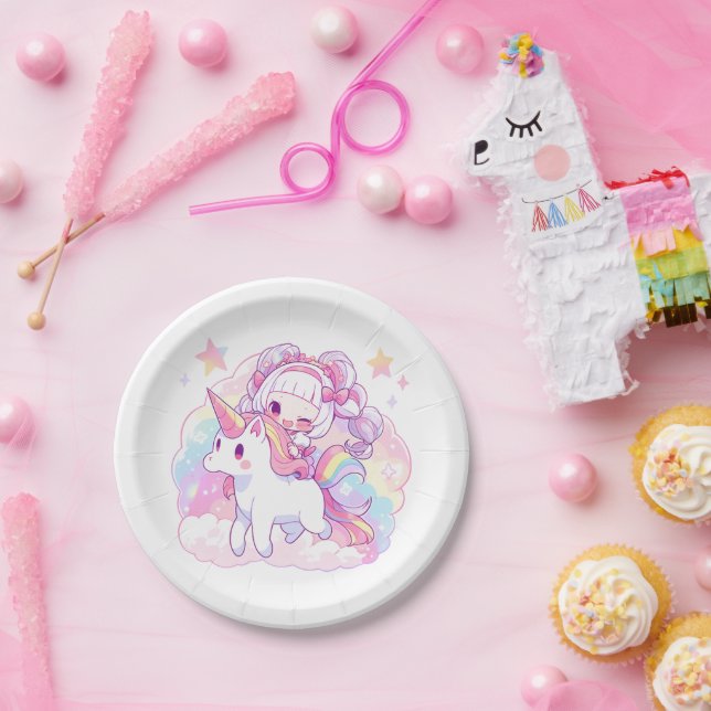 Assiettes En Carton fille magique équitation licorne | Anime japonaise (Fête)
