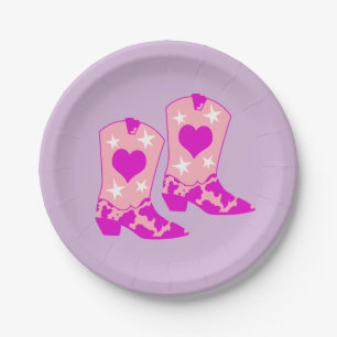 Assiettes En Carton Fille moderne fille rose fille Bottes occidentales