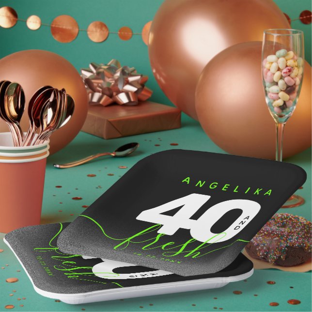 Assiettes En Carton Fille moderne vert brillant 40 et frais (Multi)