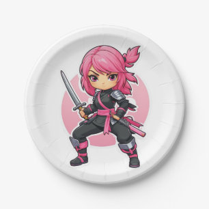 Assiettes En Carton Fille Ninja rose