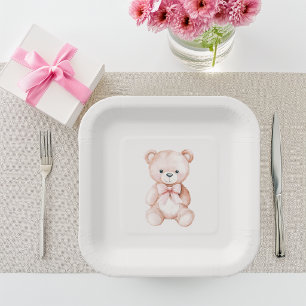 Assiettes En Carton Fille ours en peluche Baby Shower Papier