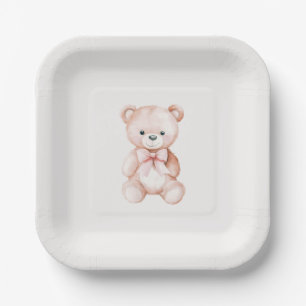 Assiettes En Carton Fille Ours en Peluche Fête de Naissance Papier