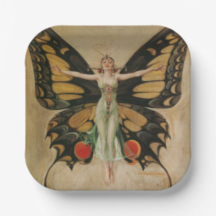 Assiettes En Carton Fille papillon de Leyendecker Art Déco vintage