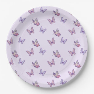 Assiettes En Carton Fille papillon violet anniversaire