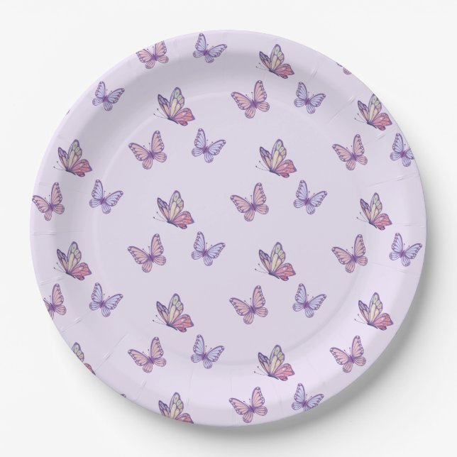 Assiettes En Carton Fille papillon violet anniversaire (Devant)
