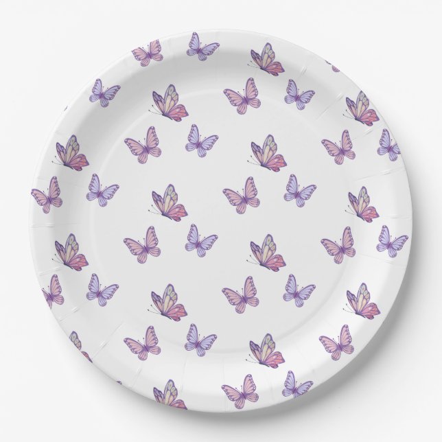 Assiettes En Carton Fille papillon violet anniversaire (Devant)