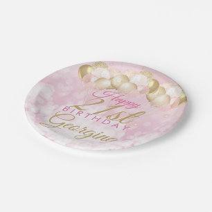 Assiettes En Carton Fille Parties scintillant rose Ballons 21e anniver