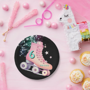 Assiettes En Carton Fille Patinage Fête Noir Neon Anniversaire