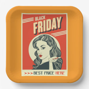 Assiettes En Carton Fille pin-up d'art pop du Black Friday rétro
