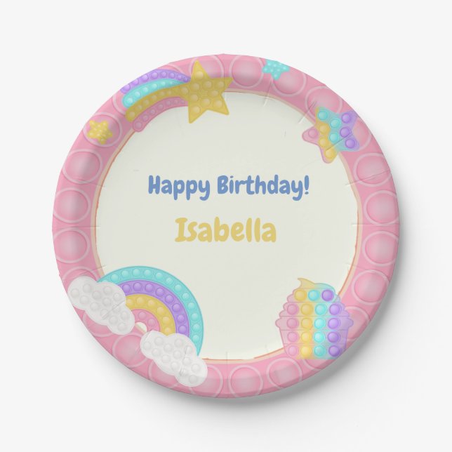 Assiettes En Carton Fille Pop It Fidget Anniversaire (Devant)