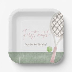 Assiettes En Carton Fille premier anniversaire tennis rose Classique P