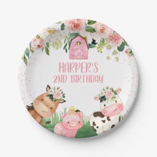 Assiettes En Carton Fille Rose Floral Farm Anniversaire Plaque de fêt