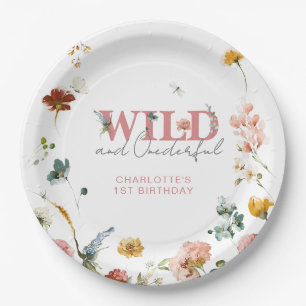 Assiettes En Carton Fille rose florale sauvage 1er anniversaire