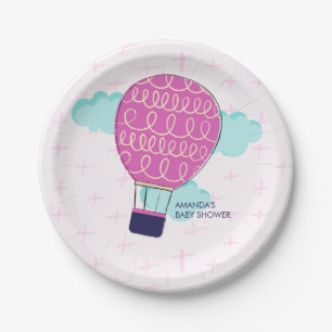 Assiettes En Carton Fille rose Hot Air Balloon Baby shower Party