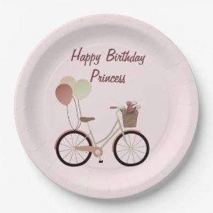 Assiettes En Carton Fille Rose Joyeux Anniversaire Princesse Vélo Ball