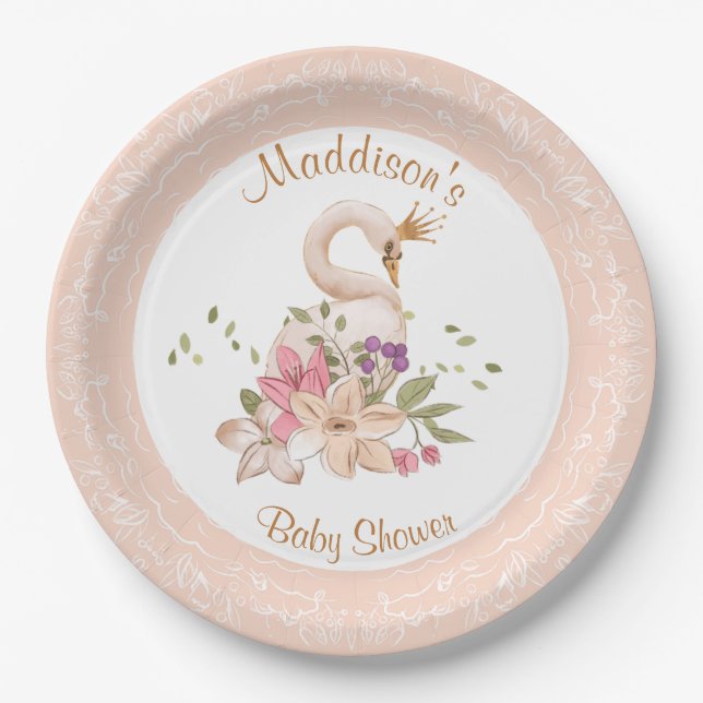 Assiettes En Carton Fille rose Swan Anniversaire Baby shower Plaque en (Devant)