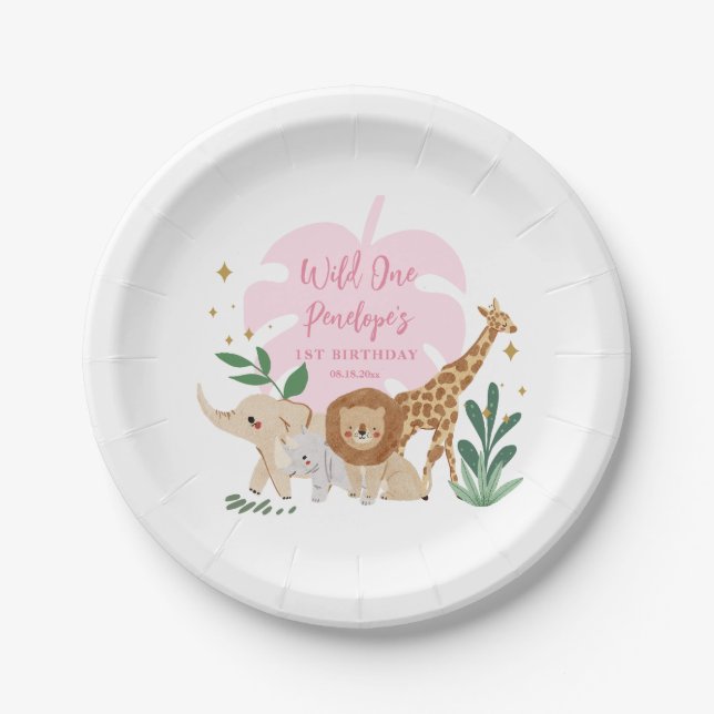 Assiettes En Carton Fille Safari Anniversaire Plaques papier (Devant)